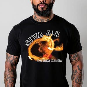 Black tee with Siva Afi Amerika Samoa logo