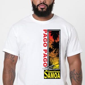 Man wearing Pago Pago American Samoa T-shirt