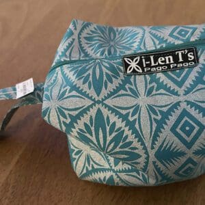 Teal floral-geometric wristlet pouch