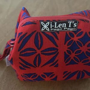 Red and blue patterned fabric zipper pouch