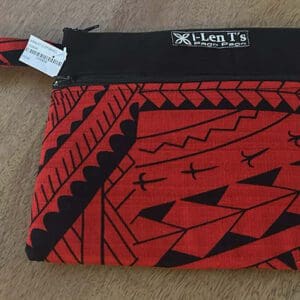 Red and black geometric wristlet pouch