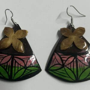 Colorful fan-shaped floral dangle earrings