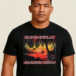 Man wearing tropical Tutuila American Samoa t-shirt