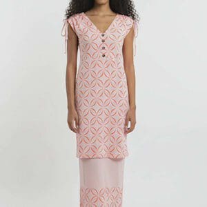 Pink geometric V-neck maxi dress