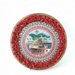 Round American Samoa souvenir plate with red border