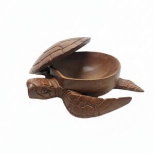 Carved wooden turtle bowl with hinged shell
