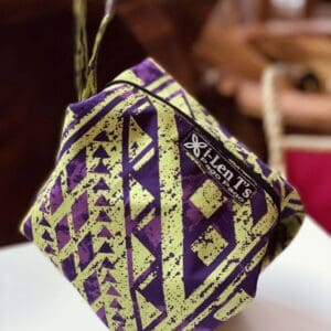 Handmade purple and lime geometric pouch