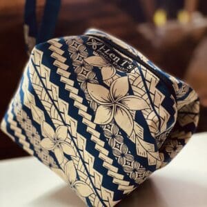 Navy beige floral zippered cosmetic bag