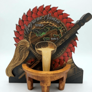 PLAQUE ON STAND -AMERICAN SAMOA MAP W TANOA